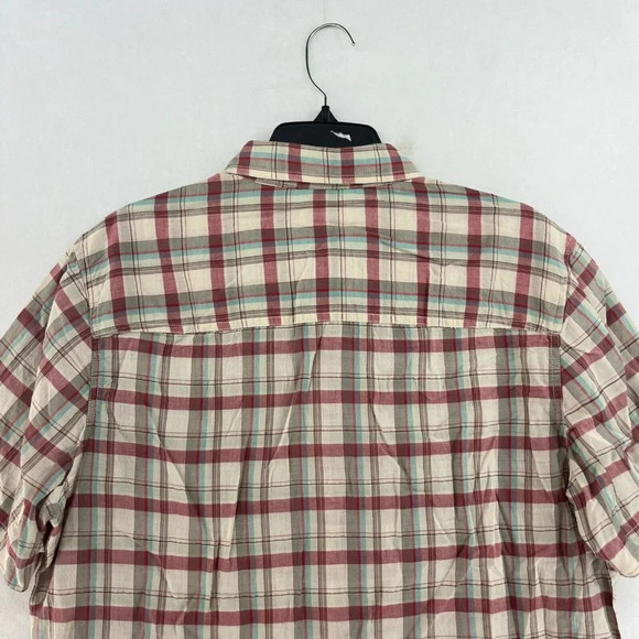 Toad & Co Button-Up Shirt Men's Sz L Red Beige Plaid Collared Chest Pocket - Picture 8 of 12